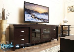 Meja Tv Kayu Jati Minimalis Mewah Brown Natural Wood Terbaru