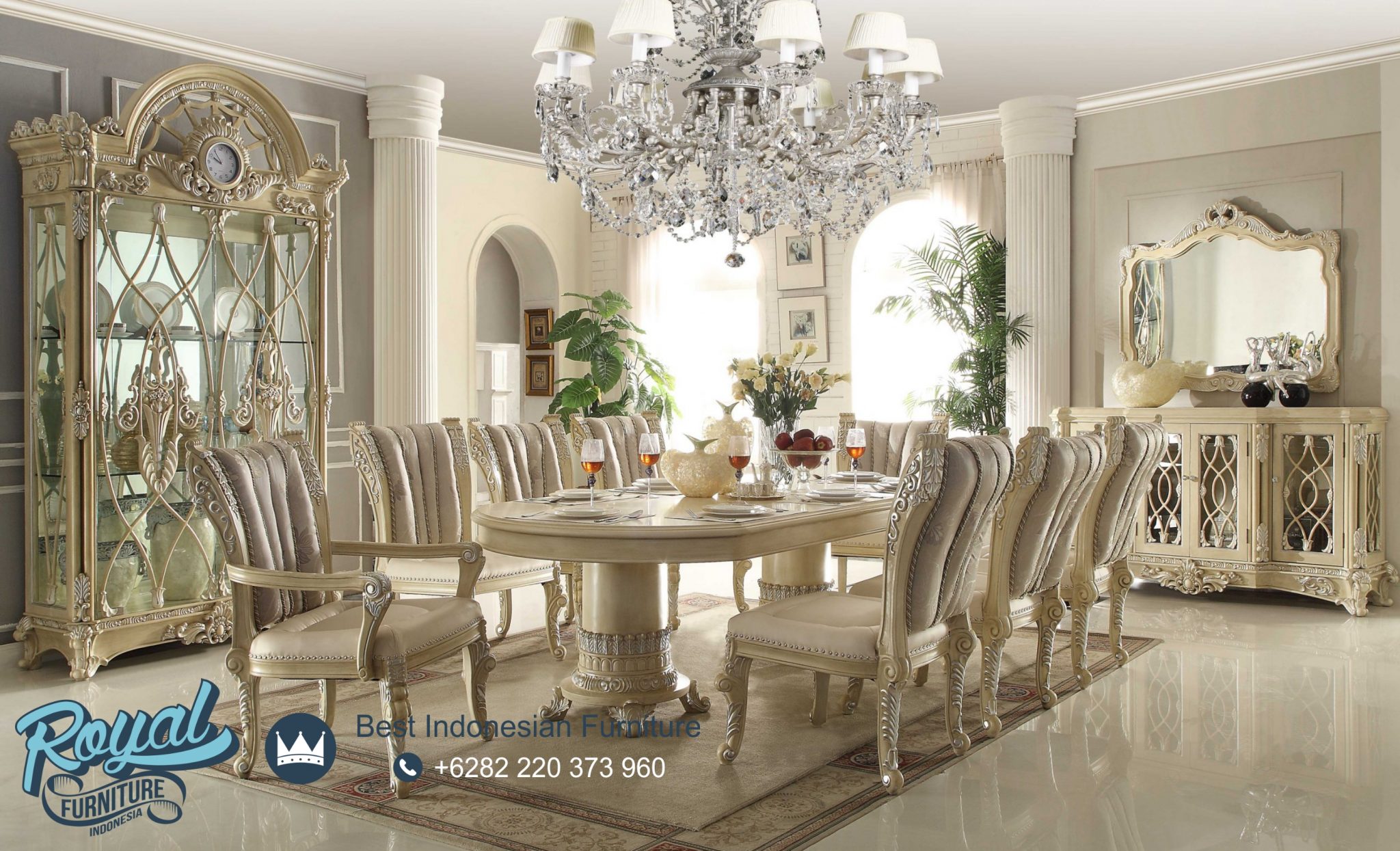 Set Meja Makan Mewah Ukir Jepara Italian Scaled