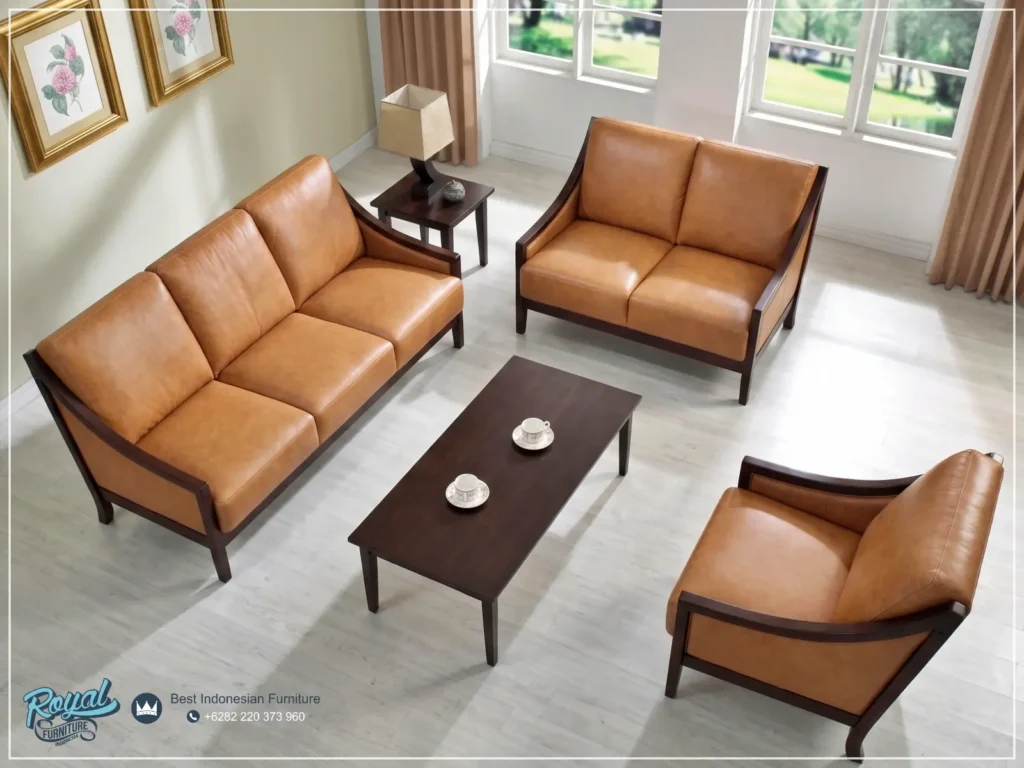 Genuin Leather Kursi Sofa Tamu Minimalis Jati Terbaru Jepara