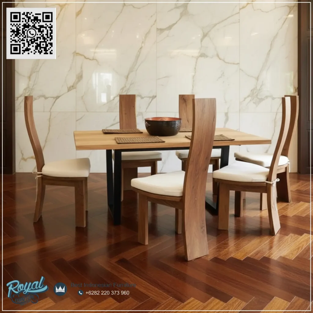 Meja Makan Cafe 6 Kursi Solid Wood Suar Jepara