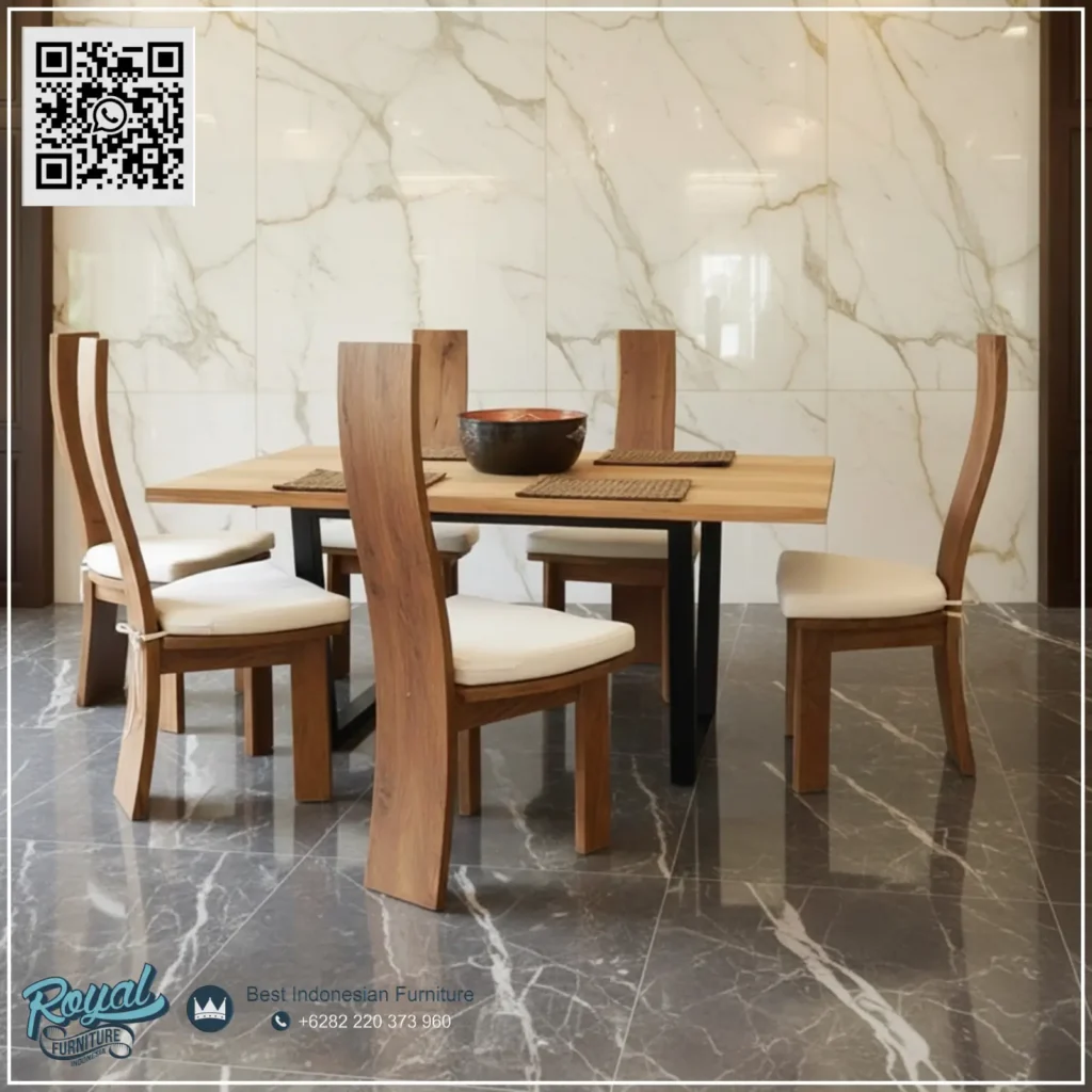 Set Meja Makan Cafe 6 Kursi Solid Wood Suar Jepara