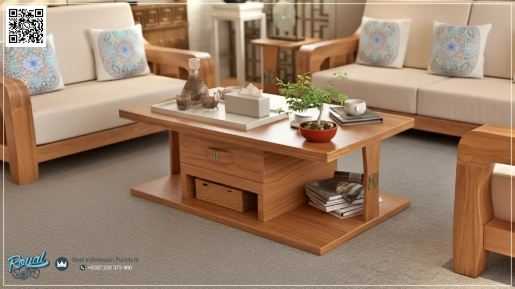 Meja Kopi Set Kursi Tamu Minimalis Kayu Jati Jepara Model Terbaru