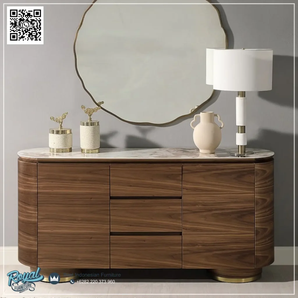 Bufet Ruang Tamu Mewah Marmer Solid Wood Jati Premium