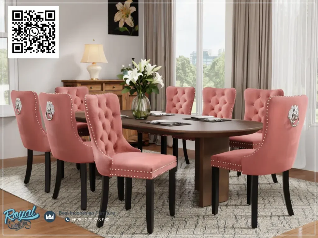 Model Mesja Makan Minimalis Jati Jepara Oval 6 Kursi Natural Wood