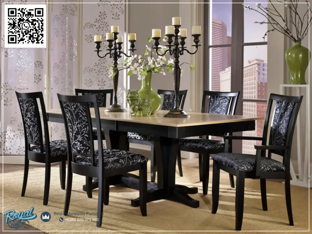Set Meja Makan Minimalis Jati Jepara Black Fancy Design Terbaru 6 Kursi