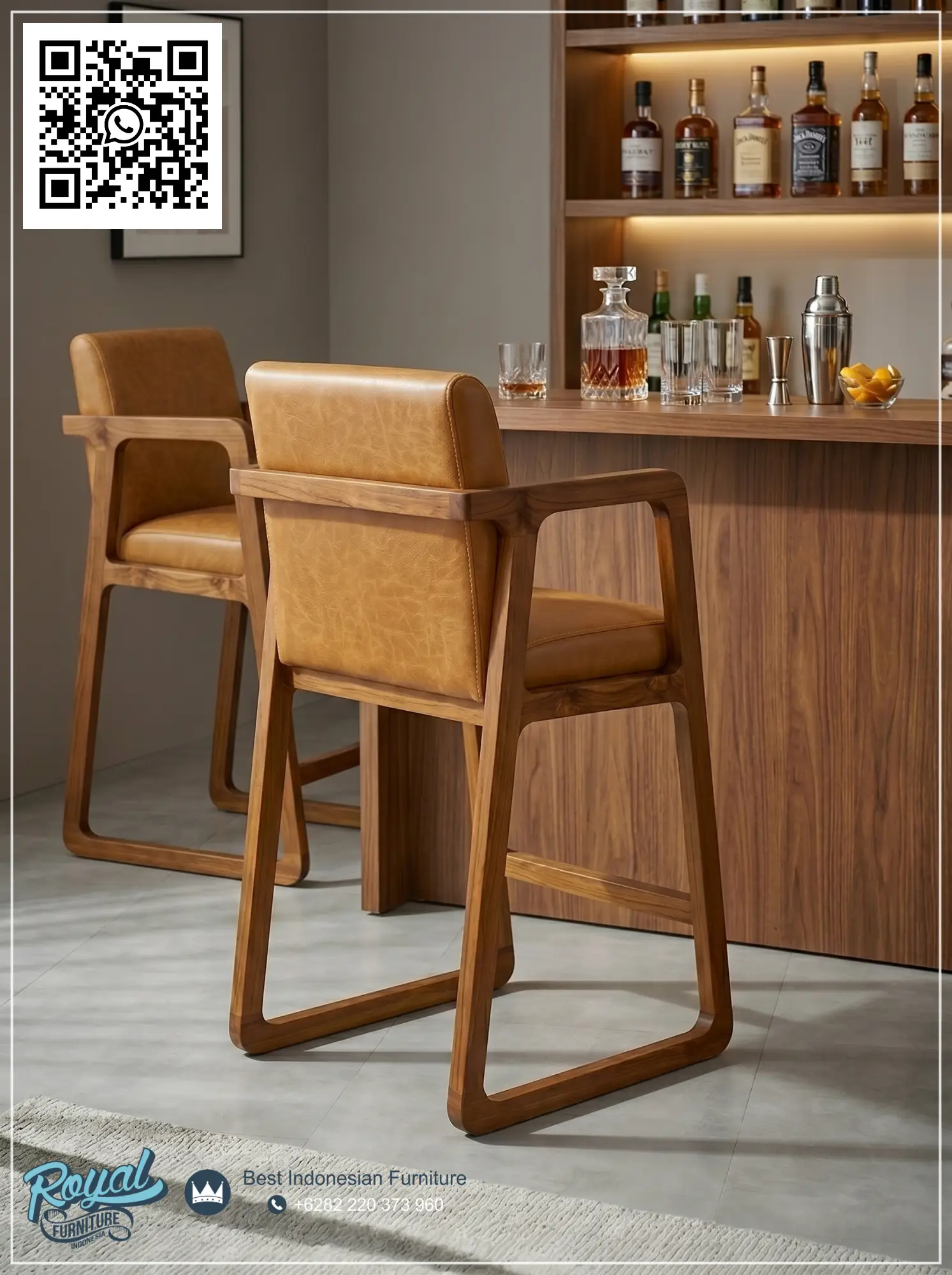 Bar Chair Kulit Cushion Mewah Jepara