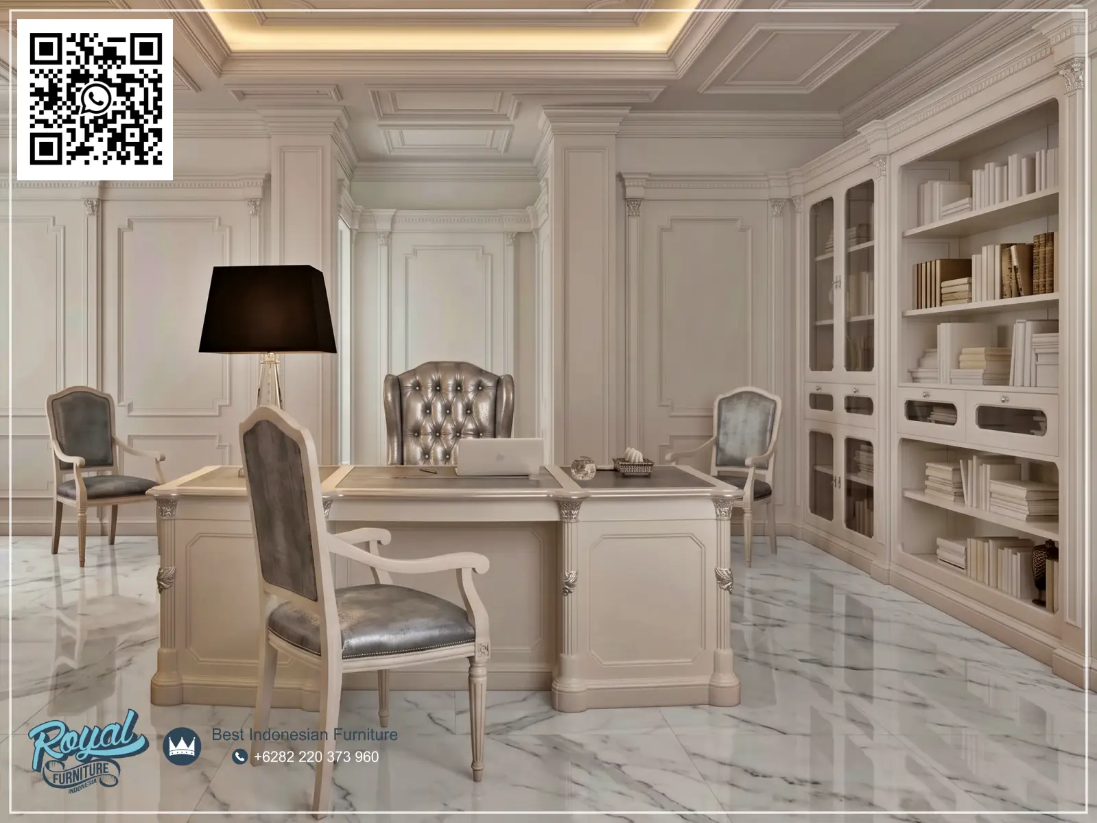 Custom Meja Kerja Direktur Klasik Putih Duco Best Quality Furniture