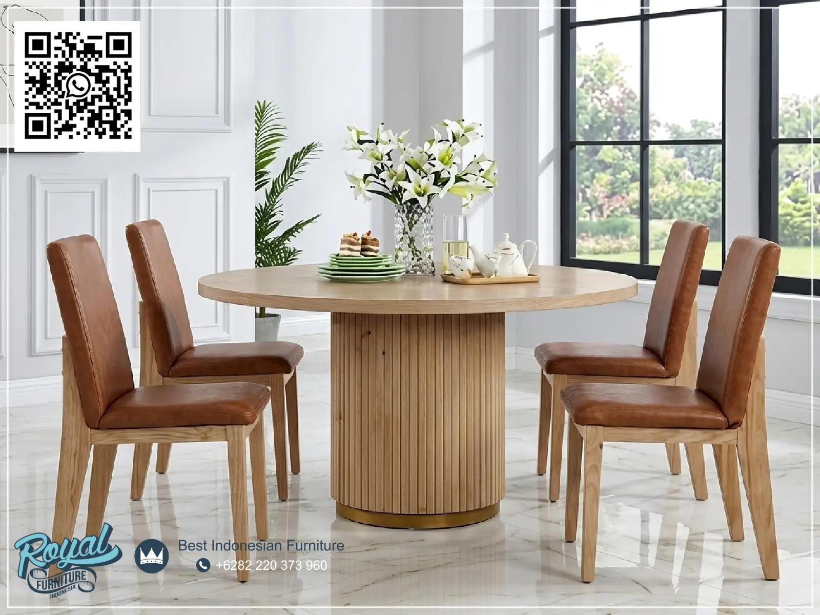 Dining Set Meja Makan Kursi Kulit Minimalis Modern