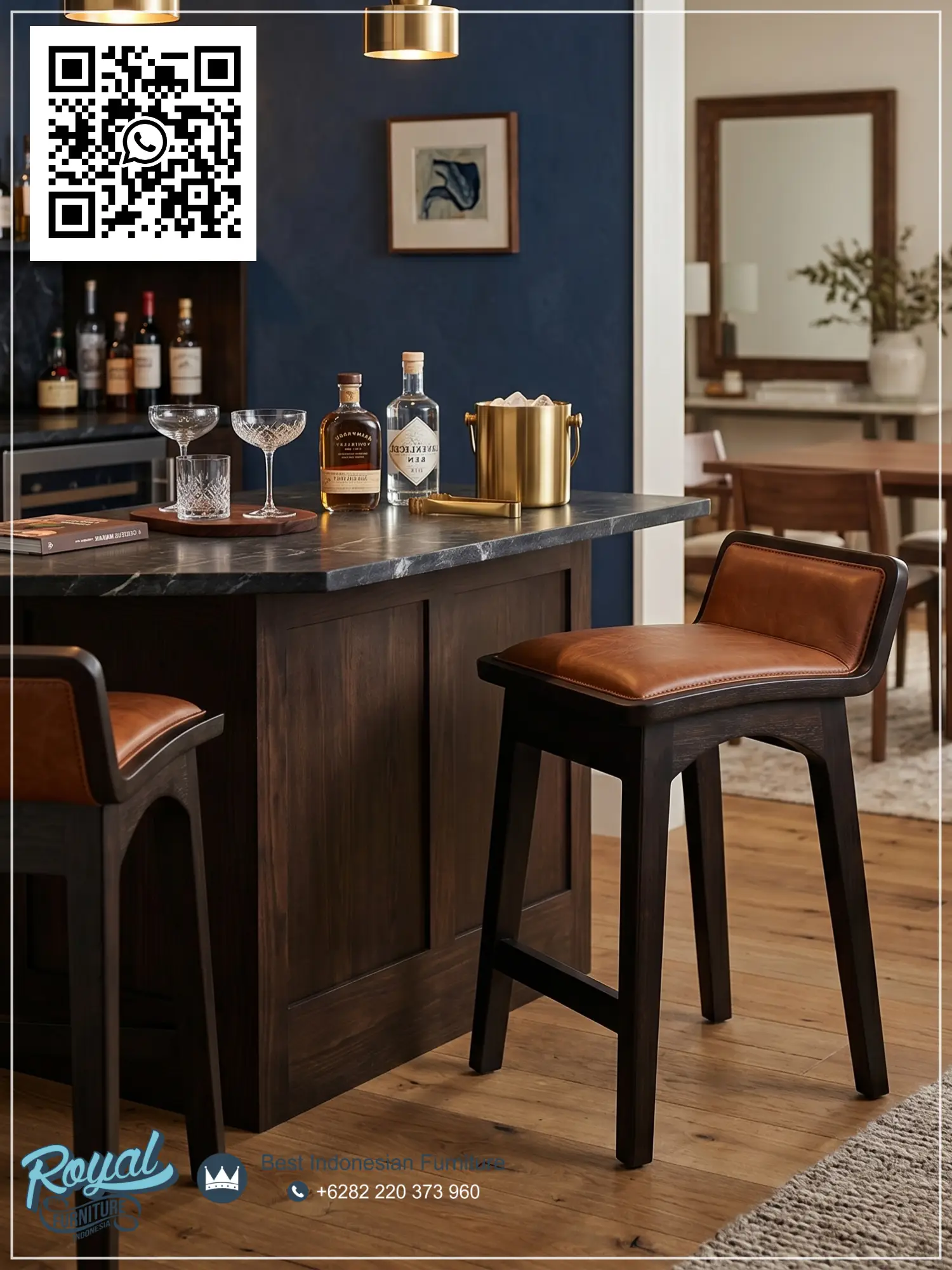 Kursi Bar Stool Minimalis Scandinavian Original Leather