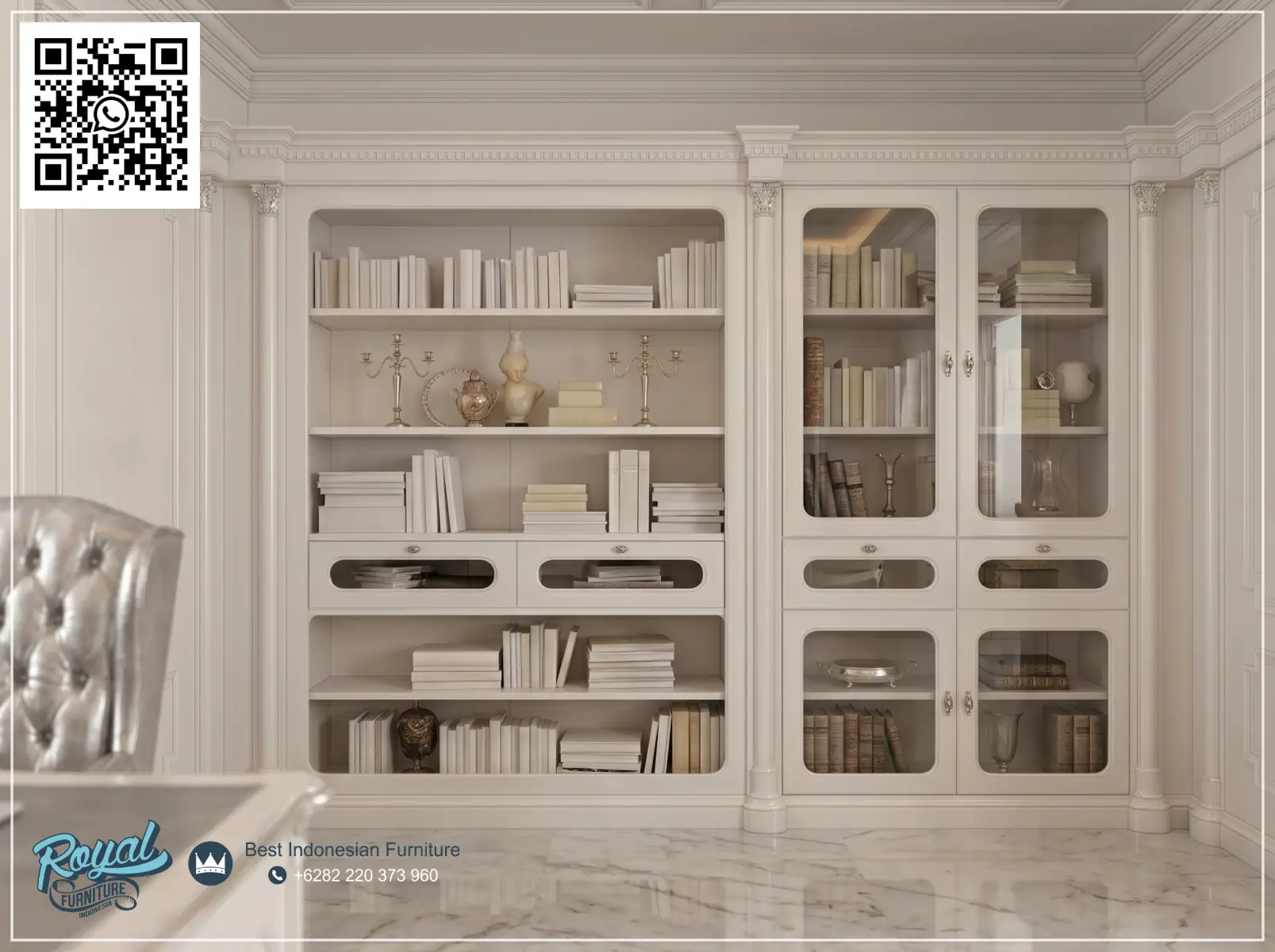 Lemari Set Meja Kerja Direktur Klasik Putih Duco Best Quality Furniture