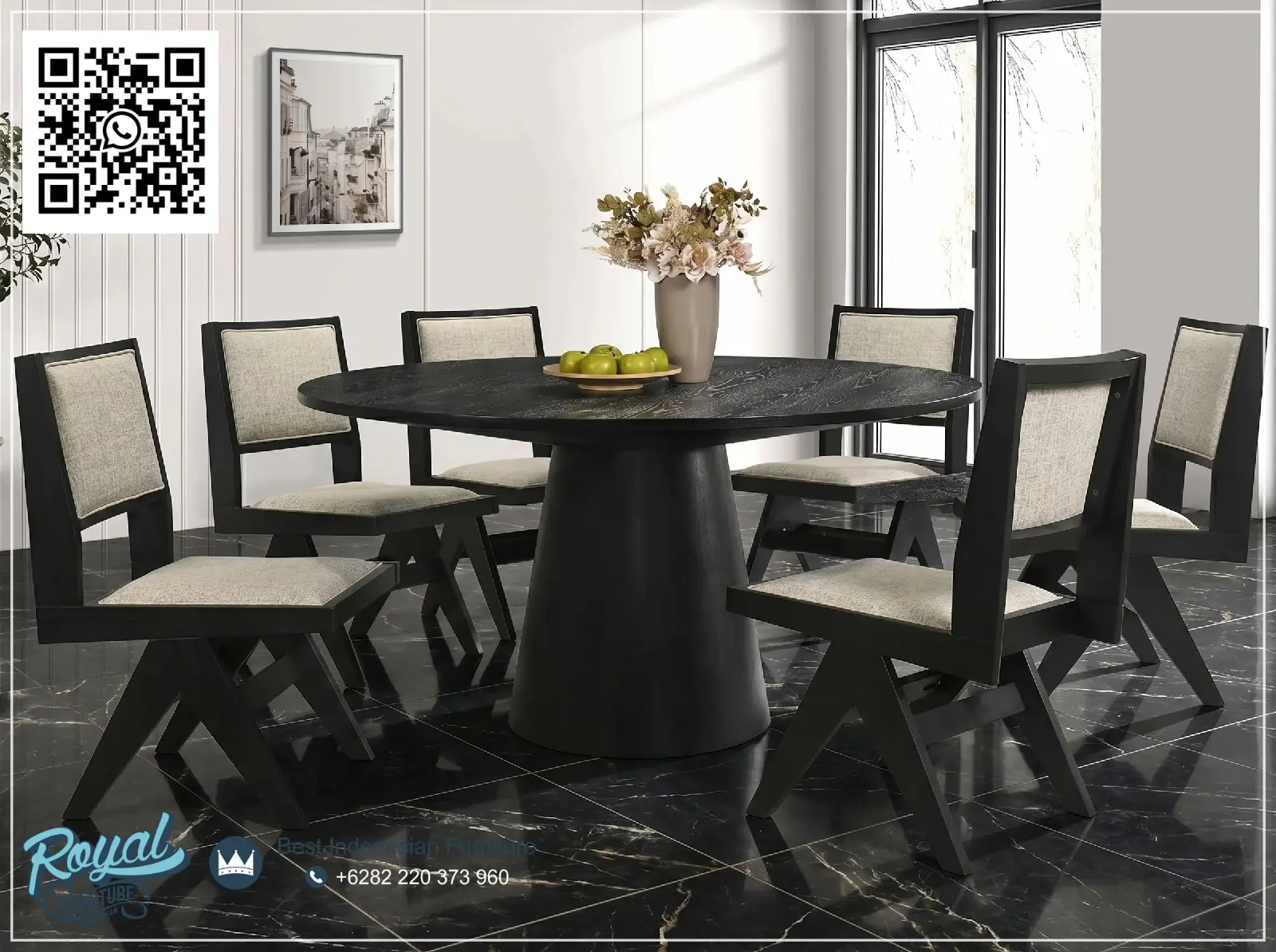 Meja Makan Jepara Minimalis Black Round Table, meja makan 6 kursi, meja makan elegan, meja makan jati, meja makan jati minimalis, Meja Makan Kayu, meja makan kayu solid, meja makan keluarga, Meja Makan Minimalis, meja makan modern, meja makan premium, meja makan ruang makan, Set Meja Makan