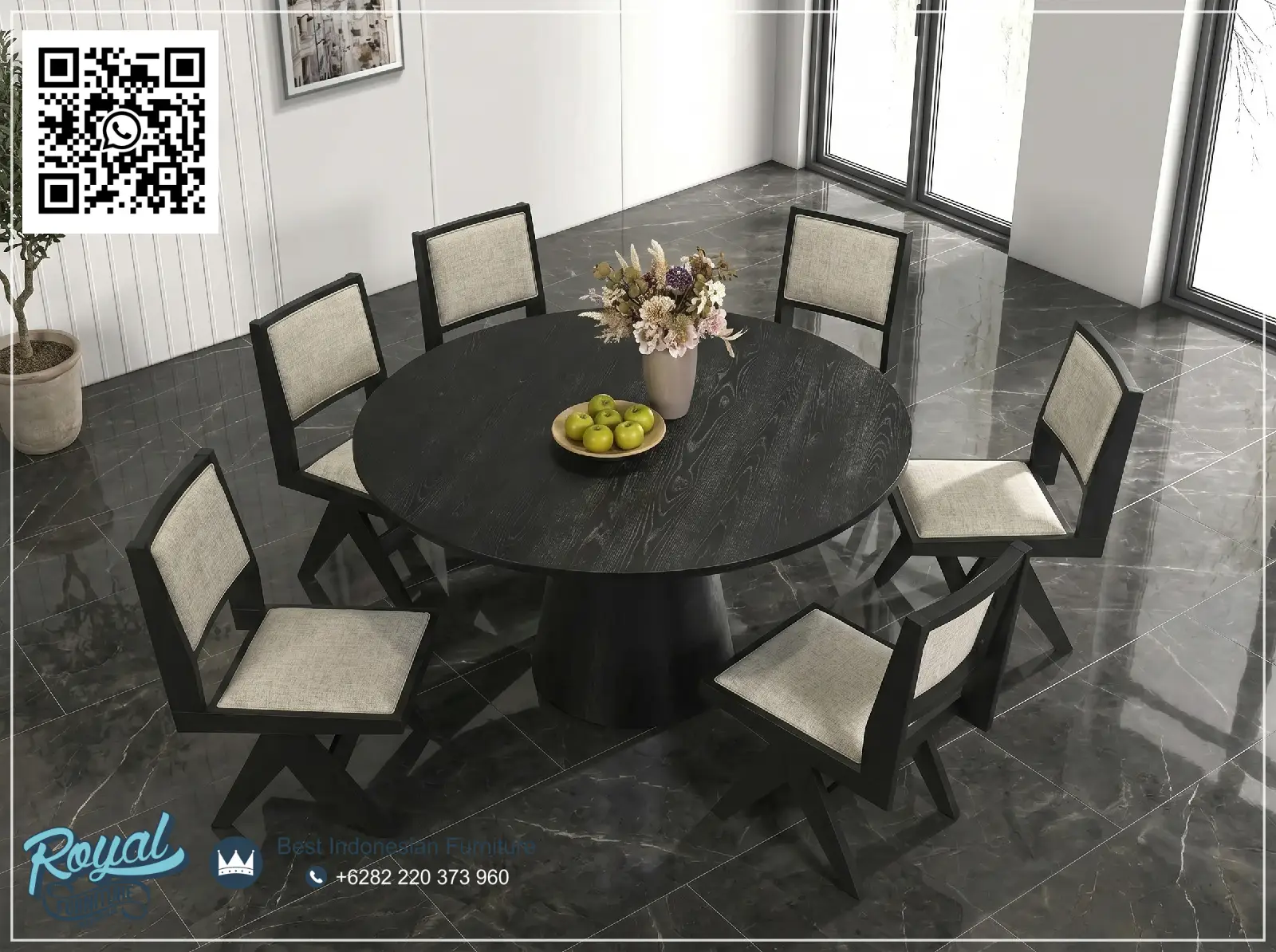 Set Meja Makan Jepara Minimalis Black Round Table, meja makan 6 kursi, meja makan elegan, meja makan jati, meja makan jati minimalis, Meja Makan Kayu, meja makan kayu solid, meja makan keluarga, Meja Makan Minimalis, meja makan modern, meja makan premium, meja makan ruang makan, Set Meja Makan