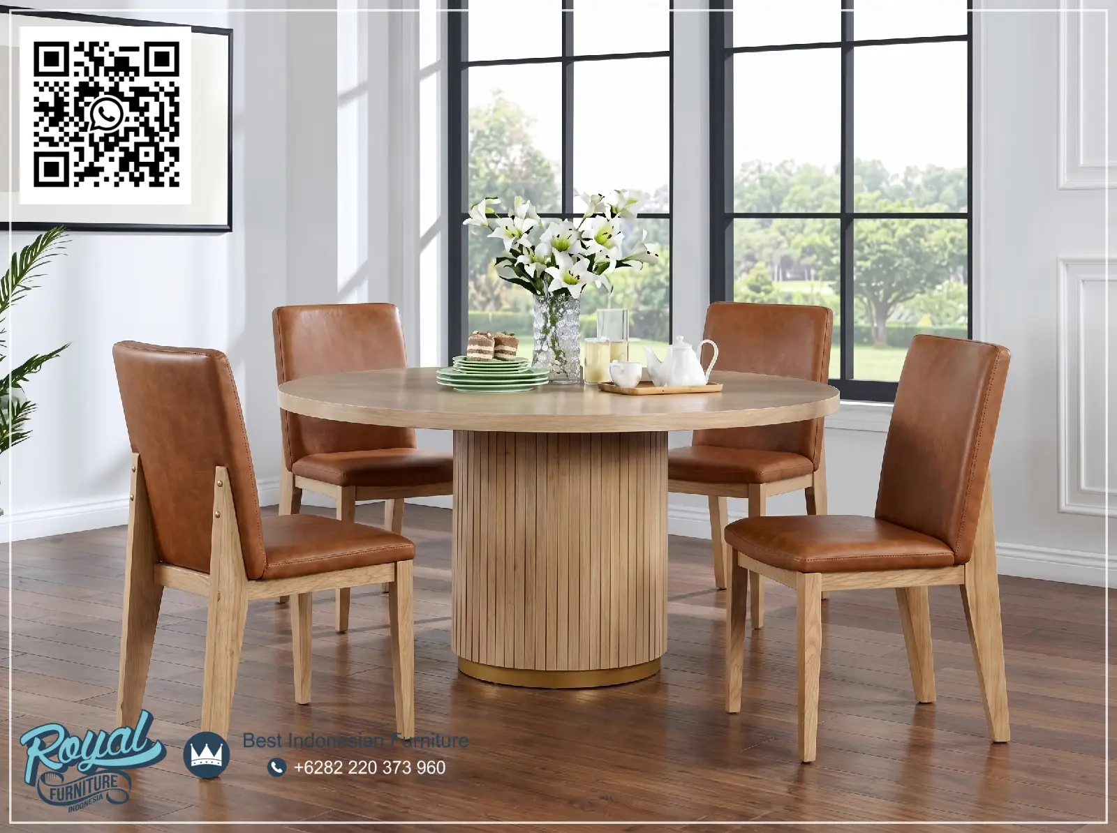 Set Meja Makan Kursi Kulit Minimalis Modern