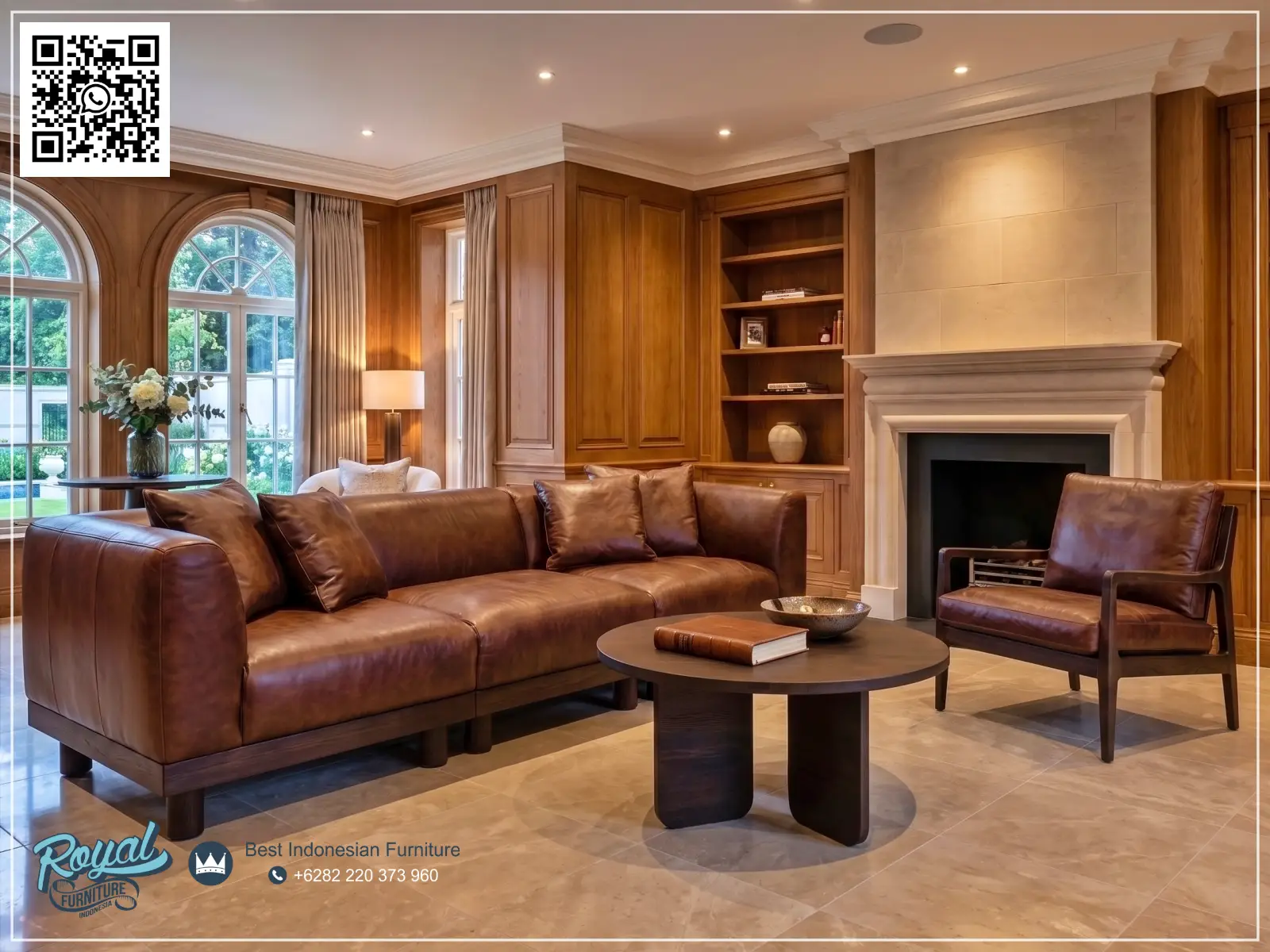 Desain Sofa Kulit Asli Import Jati Jepara Premium Brown