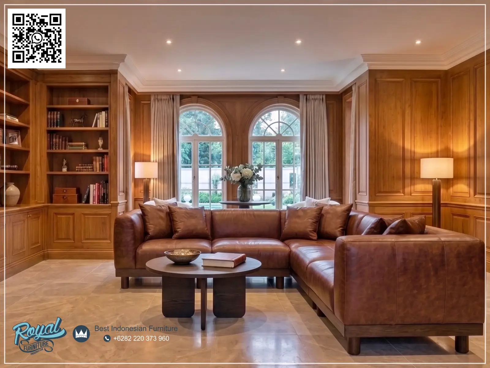 Desain Sofa Kulit Asli Import Leter L Kayu Jati Premium Brown