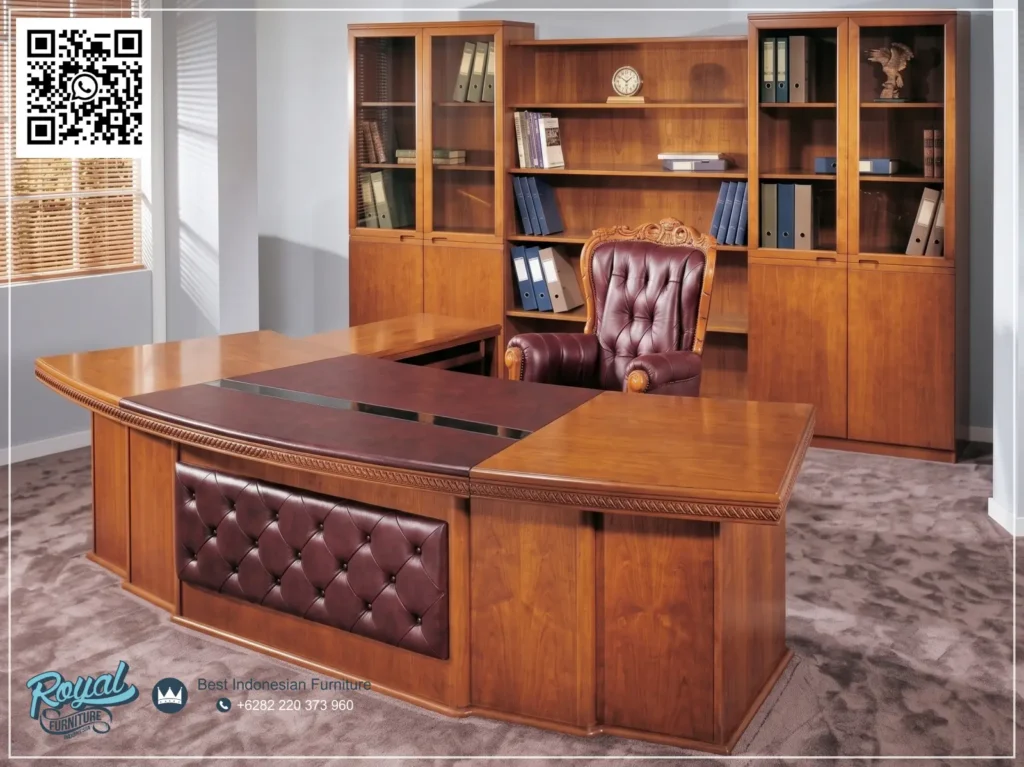 Meja Direktur Kayu Jati Mewah Modern Solid Wood Natural