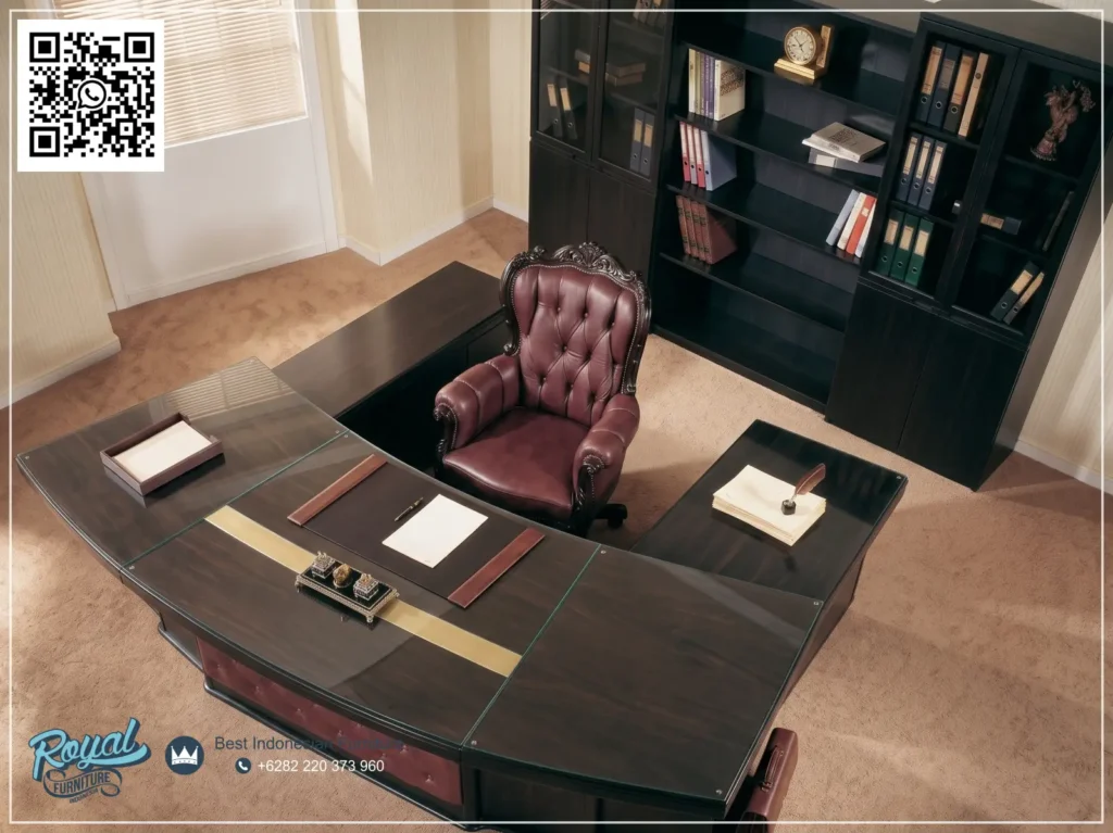 Set Meja Direktur Kayu Jati Mewah Modern Solid Wood Terbaru Jepara