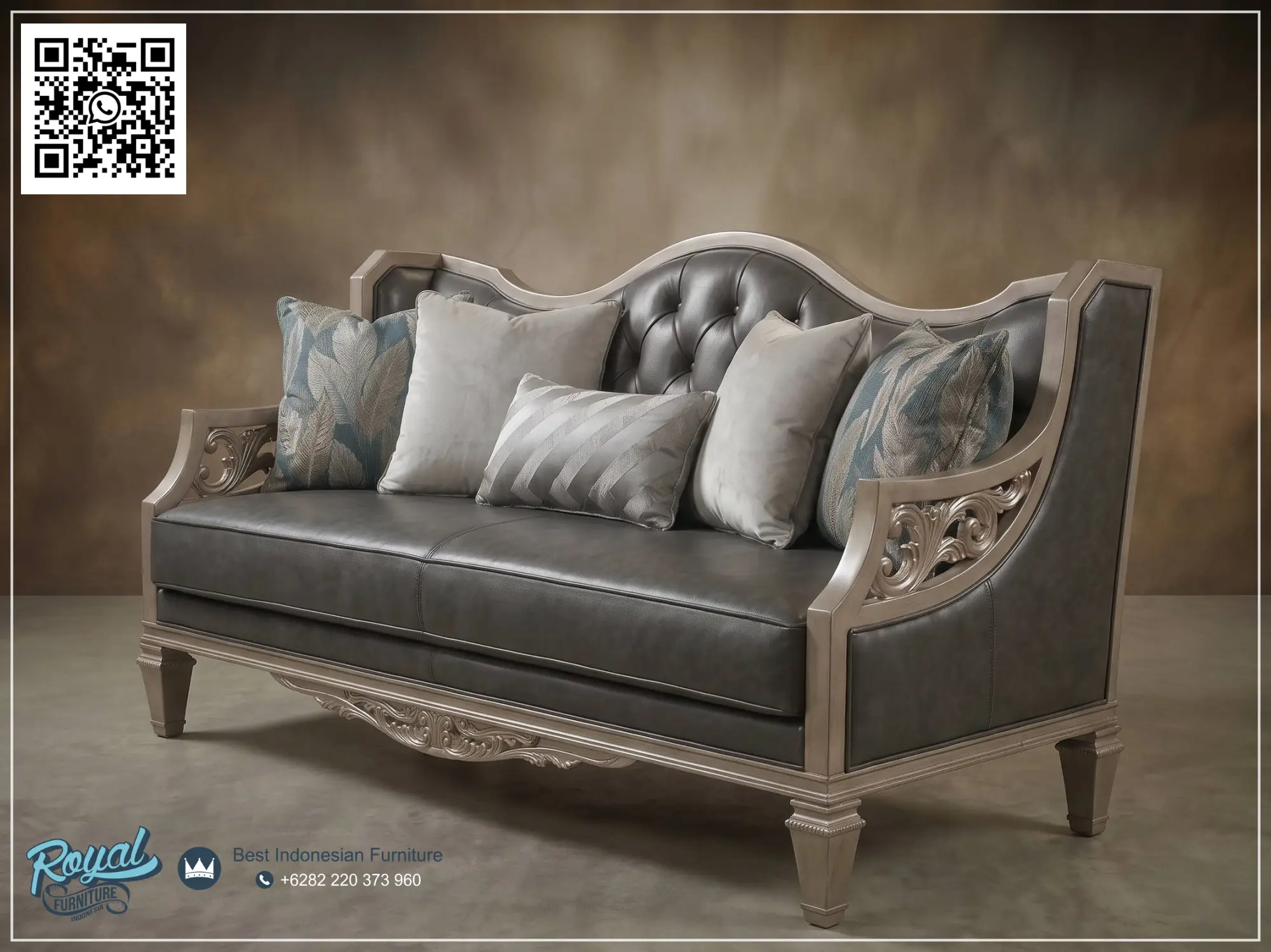3 Dudukan Sofa Mewah Klasik Modern Jepara Luxury Silver Grey, •Sofa Tamu Klasik Mewah 3 Seater Ukiran Jepara Modern