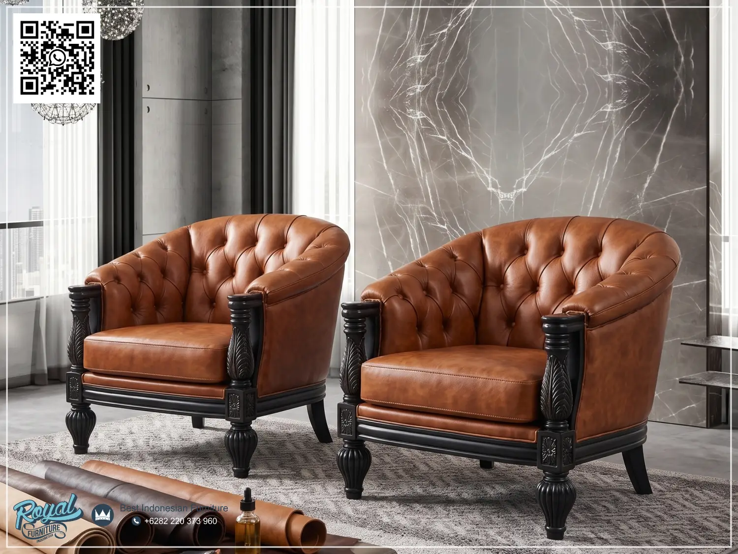 Armchair Sofa Kulit Mewah Jepara