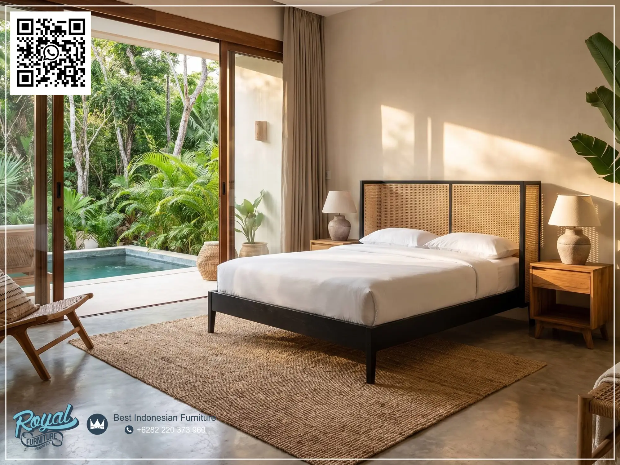 Bedroom Tempat Tidur Minimalis Villa Kombinasi Rotan Alami