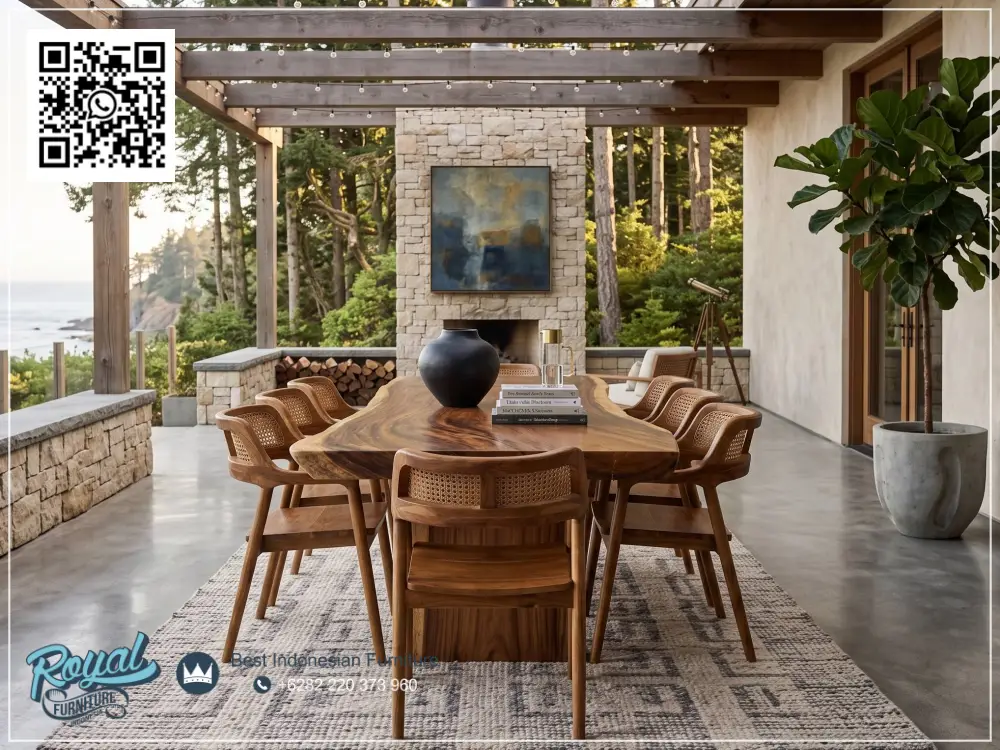 Dining Set Meja Makan Solid Trembesi Modern Tropis