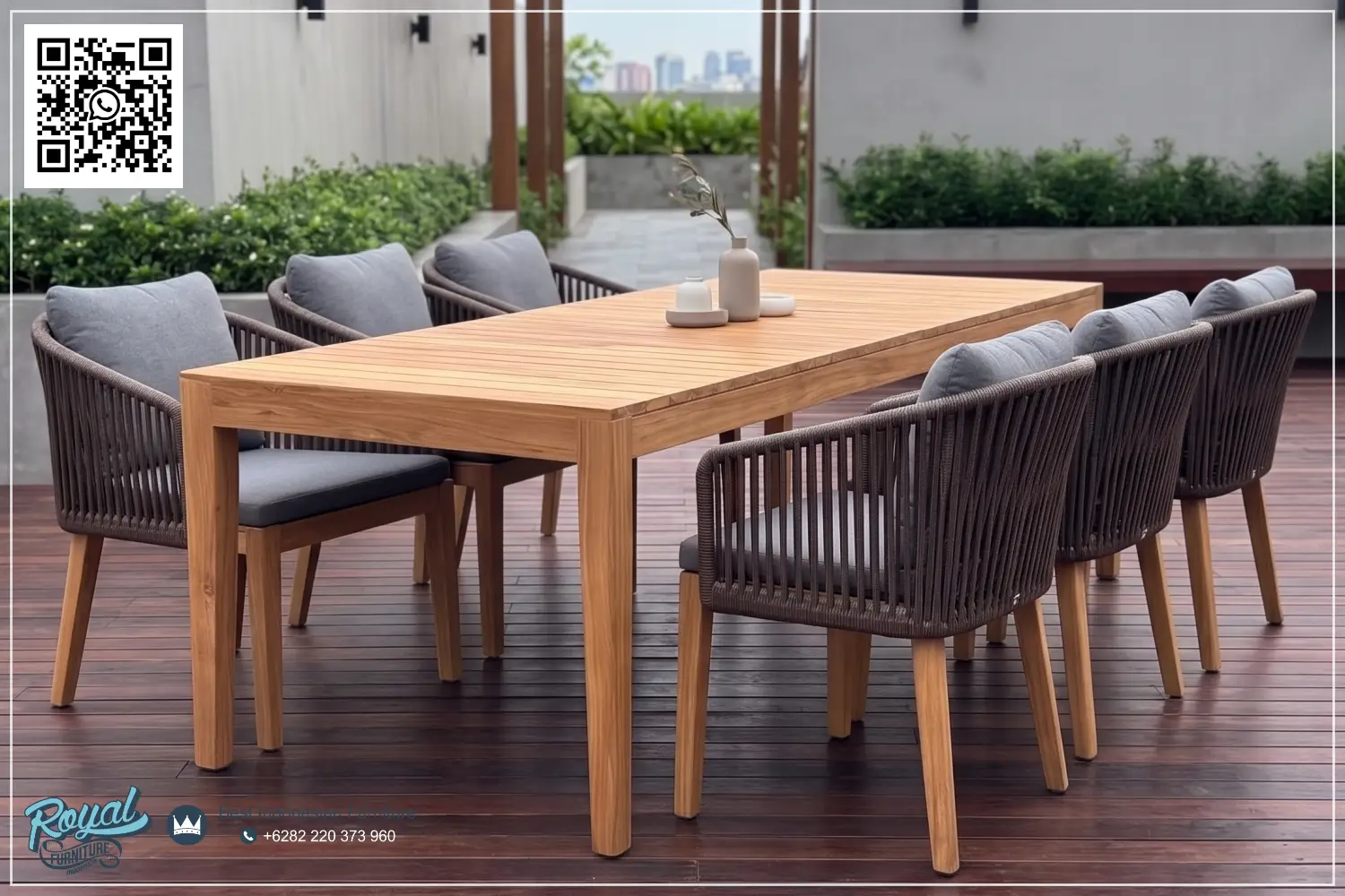 Furnitur Set Meja Makan Outdoor Kayu Jati Premium