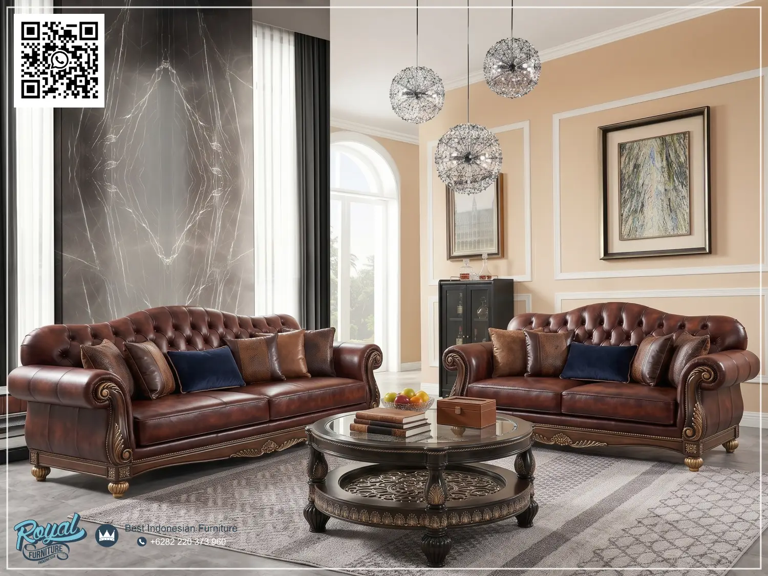 Model Sofa Tamu Kulit Klasik Mewah Jepara