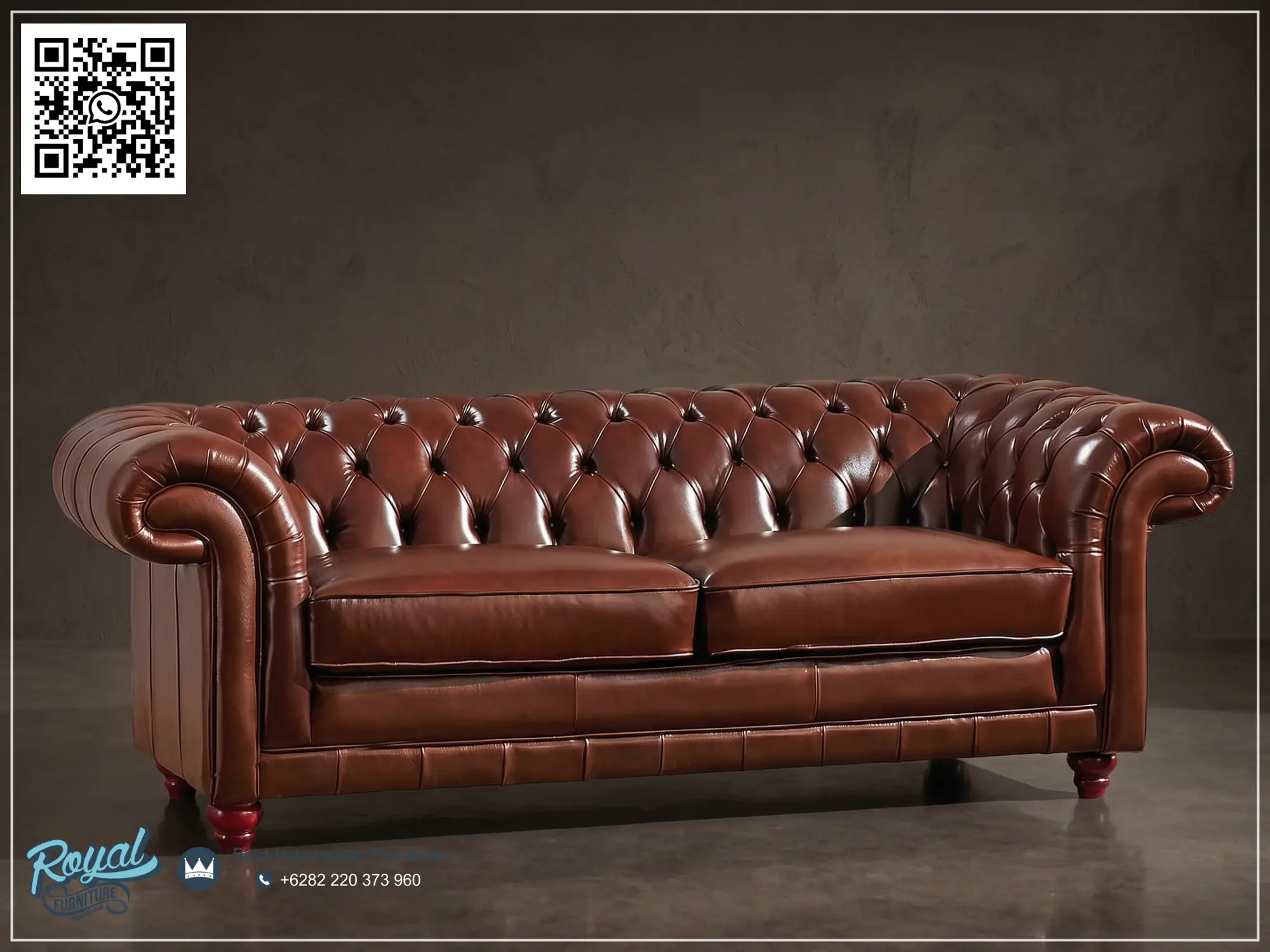 Sofa Chesterfield Minimalis Mewah Brown Leather Original Jepara