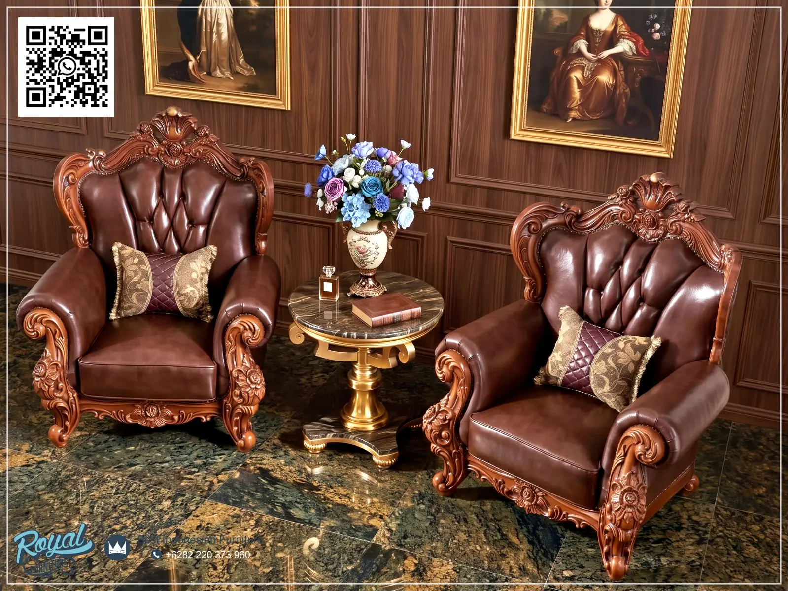 Furniture Luxury Model Sofa Kulit Terbaru Ukiran Jati Jepara