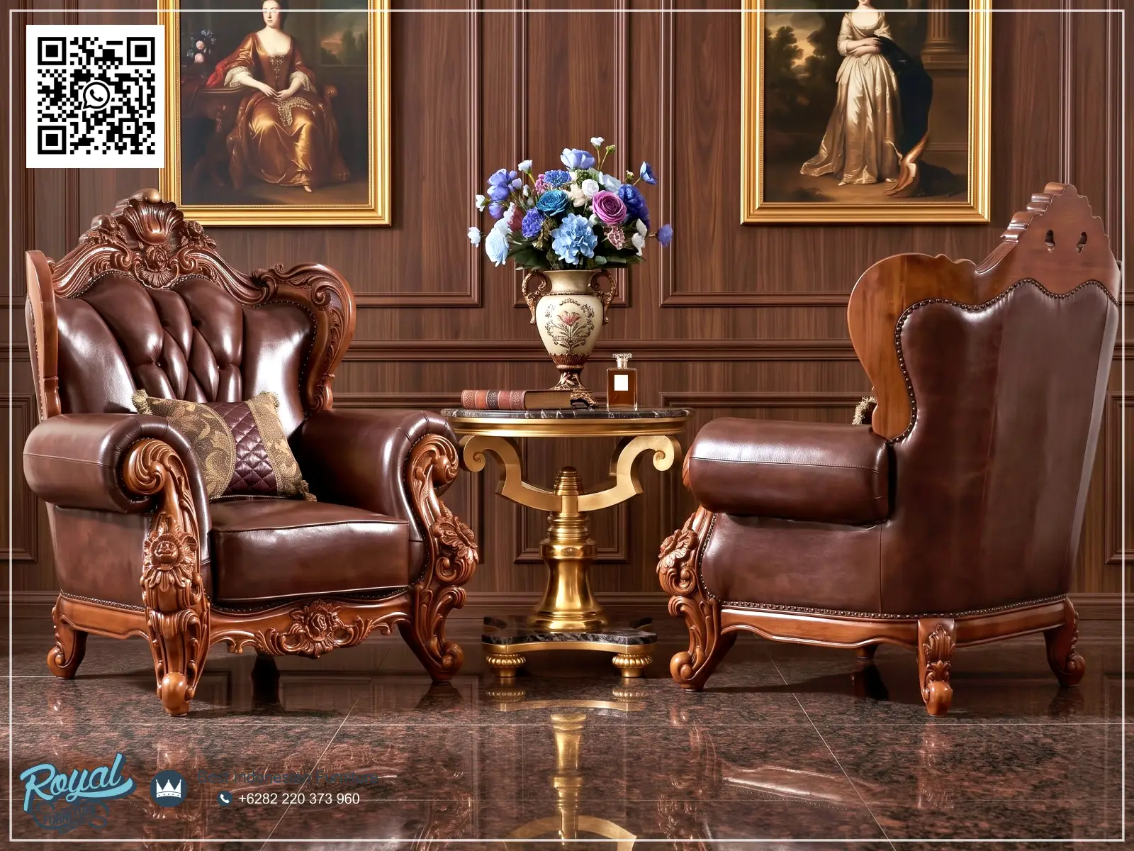 Luxury Model Sofa Kulit Terbaru Ukiran Jati Jepara