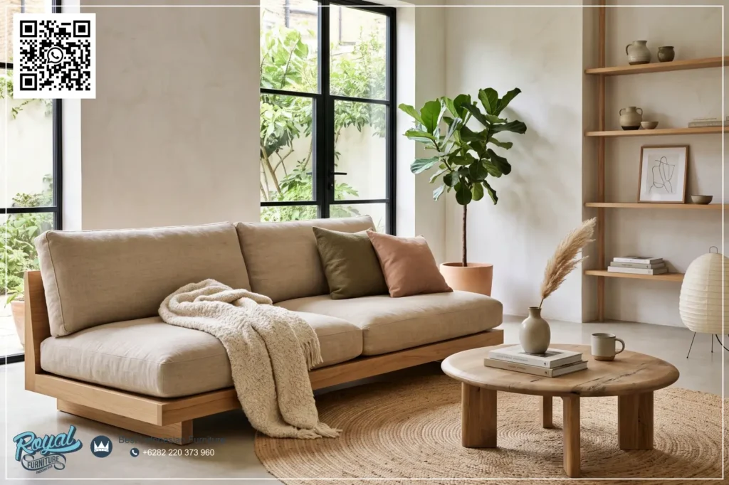 Sofa Japandi 2 Seater Kayu Jati Jepara Sofa Japandi 2 Seater Kayu Jati Jepara