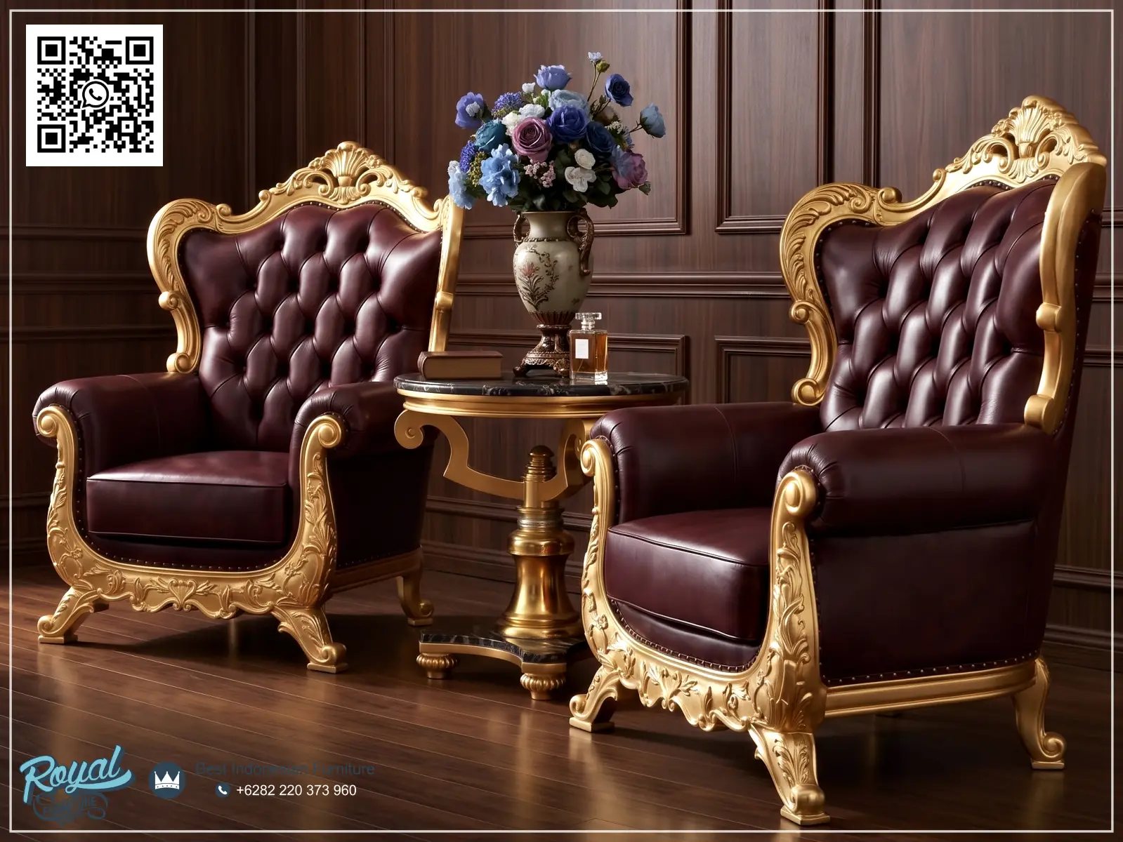 Sofa Klasik Mewah Kulit Burgundy Leather Import Desainnya yang timeless dan ikonis sangat serasi untuk konsep interior klasik Eropa, Victorian, maupun gaya royal classic. Sofa Klasik Mewah Kulit Burgundy Leather Import Desainnya yang timeless dan ikonis sangat serasi untuk konsep interior klasik Eropa, Victorian, maupun gaya royal classic.