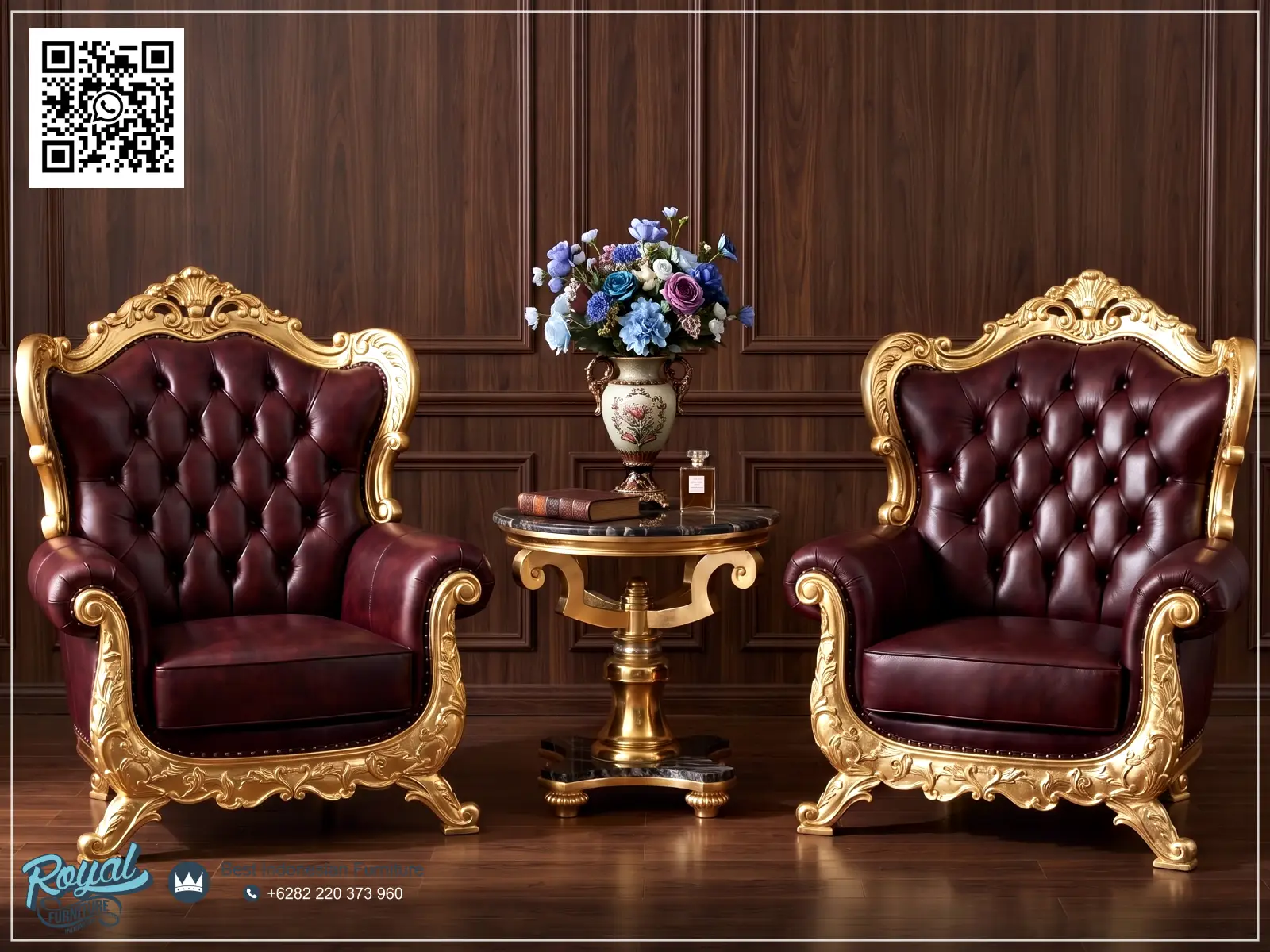 Sofa Klasik Mewah Kulit Burgundy Leather Desainnya yang timeless dan ikonis sangat serasi untuk konsep interior klasik Eropa, Victorian, maupun gaya royal classic. Sofa Klasik Mewah Kulit Burgundy Leather Desainnya yang timeless dan ikonis sangat serasi untuk konsep interior klasik Eropa, Victorian, maupun gaya royal classic.