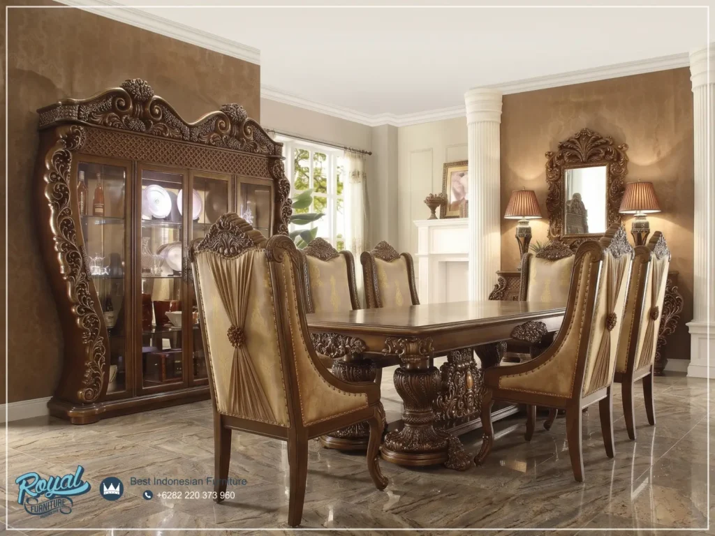 Dining Set Meja Makan Super Mewah Ukiran Klasik Jepara Vienna Eropa Jati Premium