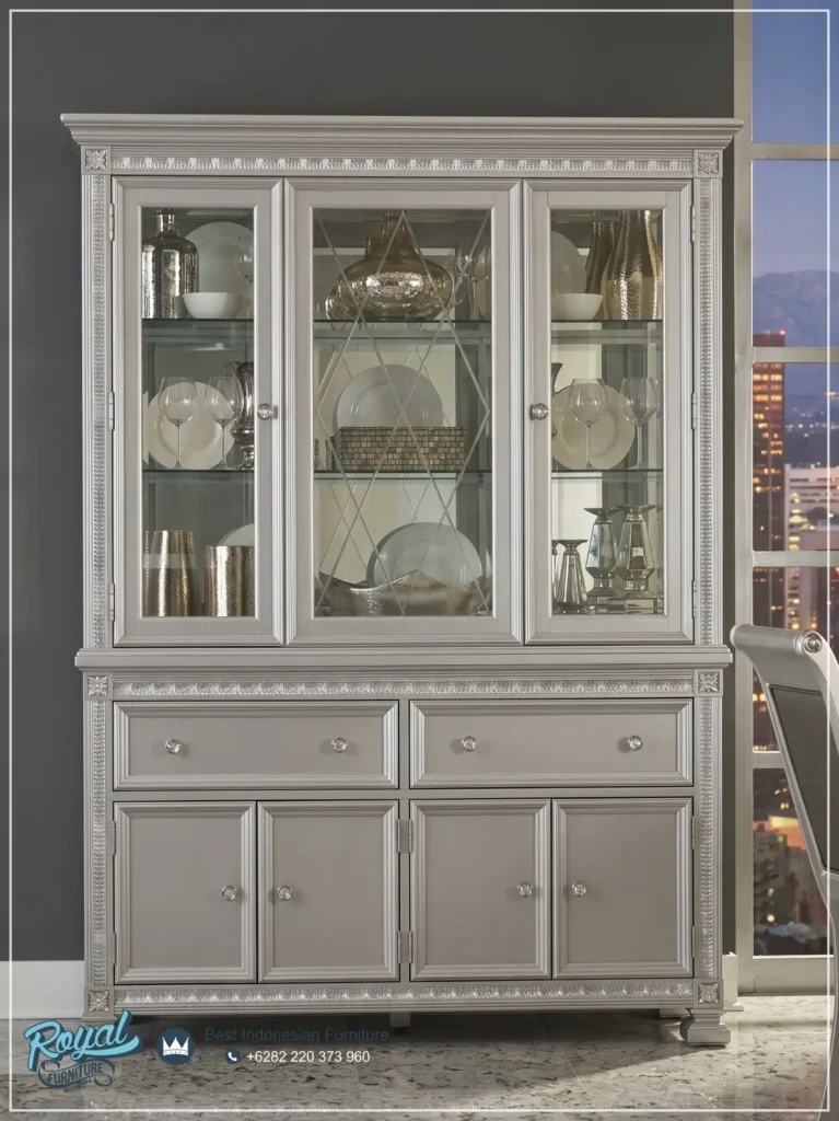 Lemari Bufet Mewah Hias Modern Silver Champagne
