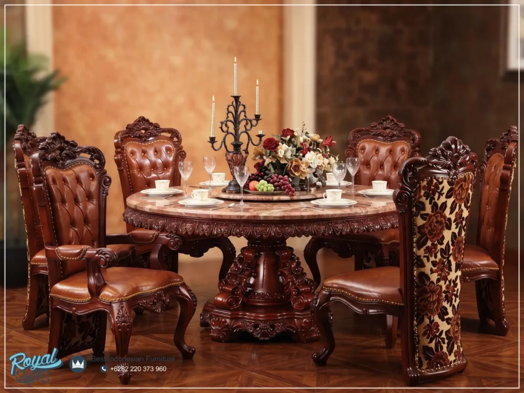 Model Set Kursi Meja Makan Marmer Klasik Antik Ukir Jepara Terbaru Kualitas Terbaik