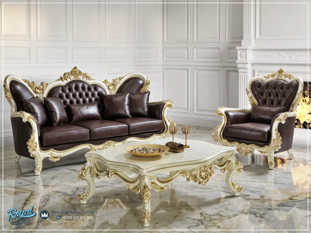 Original Leather Set Sofa Tamu Mewah Elegan Ukir Klasik Jepara